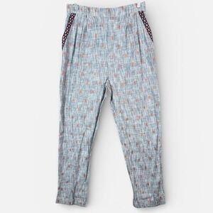 Anthropologie Ollari Pants‎ Womens Medium Blue Embroidered Chambray Pull On